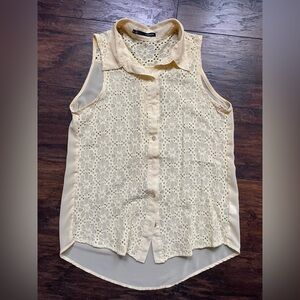 Maurices Lace-Front Sleeveless Top in Pale Yellow